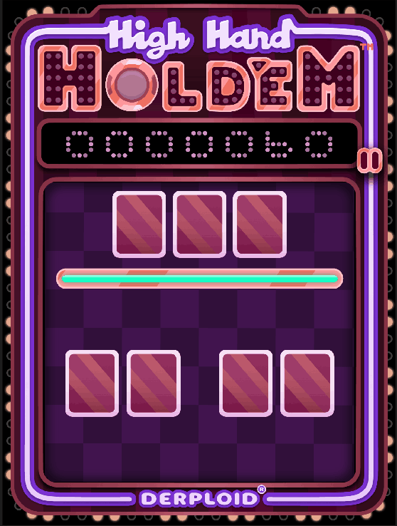 A screenshot of our first game, a Texas-holdem style card game for mobile: High Hand Hold'em™